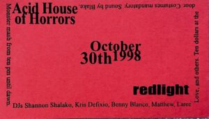 Acid House of Horrors Red Business Card Flyer by Redlight Productions